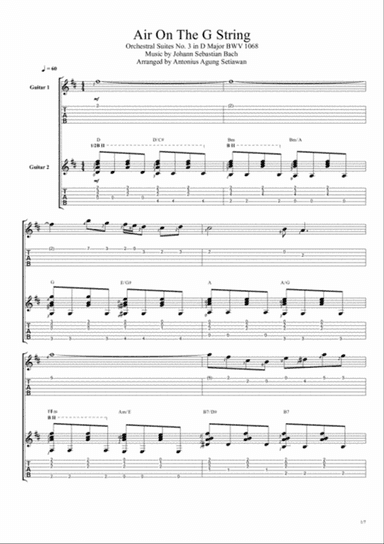 Air On The G String (Duet Guitar Tablature)