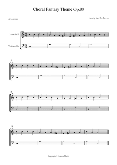 beethoven op.80 choral fantasy theme French Horn and Cello for beginners