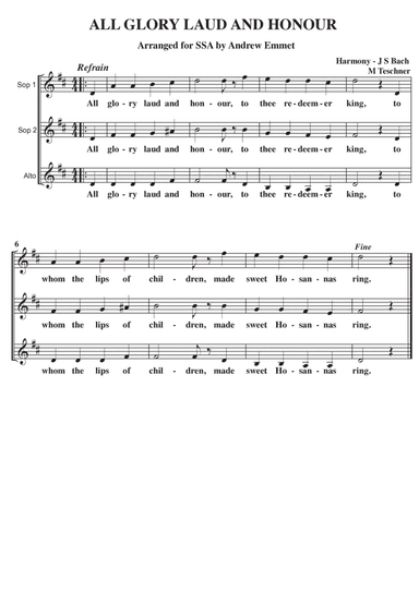 All Glory Laud And Honour A Cappella SSA