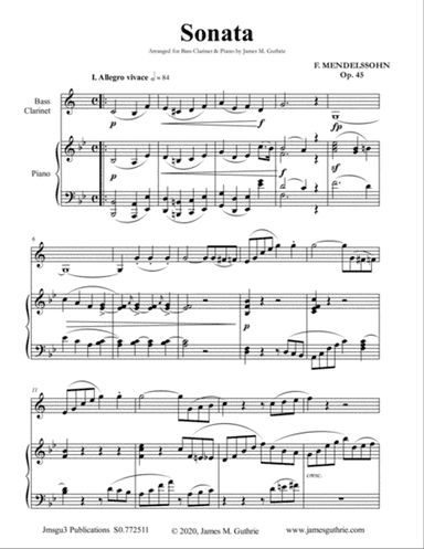 Mendelssohn: Sonata Op. 45 for Bass Clarinet & Piano