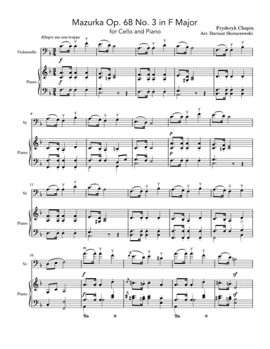 Chopin - Mazurka Op. 68 No. 3 in F Major for Cello and Piano