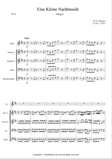 Serenade No.13 "Eine Kleine Nachtmusik" in G major, K.525 1.Allegro Easy & Short In D