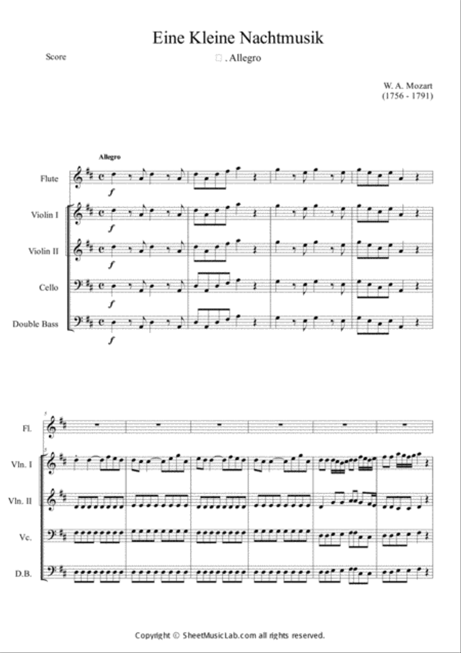 Serenade No.13 "Eine Kleine Nachtmusik" in G major, K.525 1.Allegro Easy & Short In D