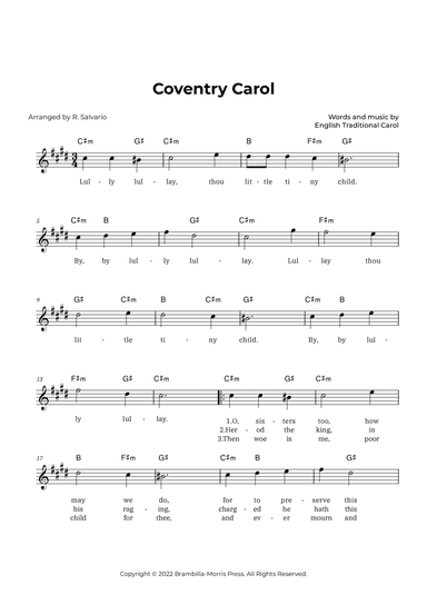 Coventry Carol (Key of C-Sharp Minor)