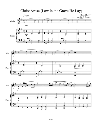 Christ Arose (Low in the Grave He Lay) for violin solo with optional piano