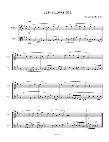 Jesus Loves Me (Violin and Viola Duet)