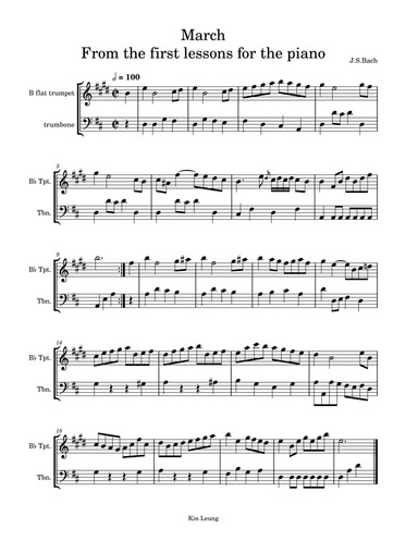 March from the first lesson for the piano (for trumpet and trumbone duet)