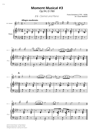 Moment Musical No.3, Op.94 - Bb Clarinet and Piano (Full Score)