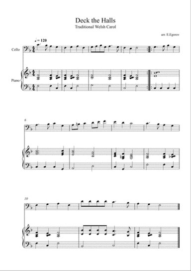 Deck the Halls, For Cello & Piano