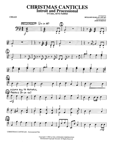 Christmas Canticles: A Cantata of Carols in Four Suites (Full Orchestra) - Cello