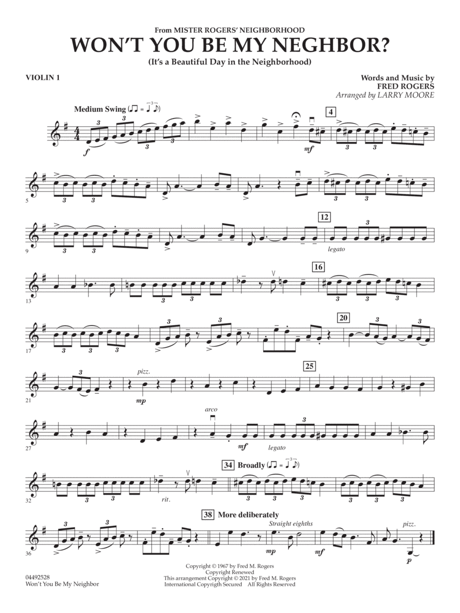 Won't You Be My Neighbor? (It's a Beautiful Day in the Neighborhood) - Violin 1