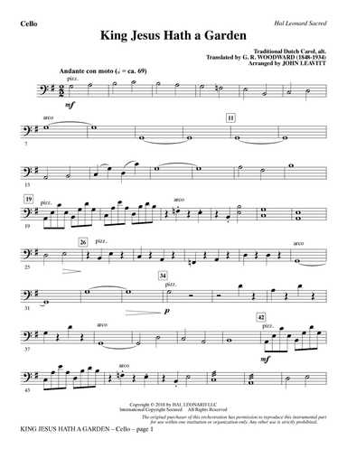 King Jesus Hath a Garden (arr. John Leavitt) - Cello