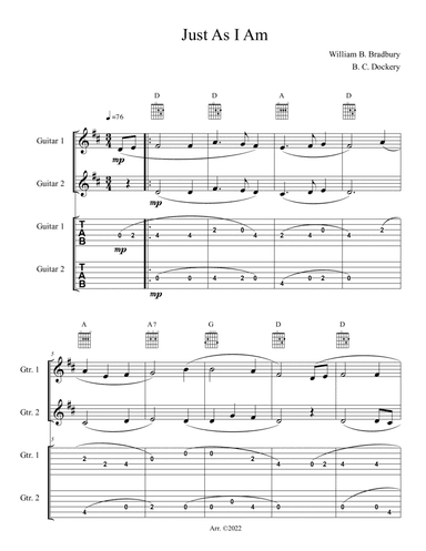 Just As I Am (Guitar Duet or Trio with TAB)