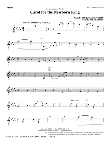 Carol For The Newborn King - Violin 1