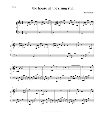 the house of the raising sun EASY PIANO
