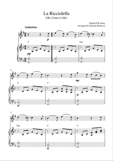 La Ricciolella (Oh, Come to Me) (tenor saxophone solo and piano accompaniment with chords)