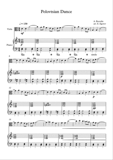 Polovtsian Dance, Alexander Borodin, For Viola & Piano