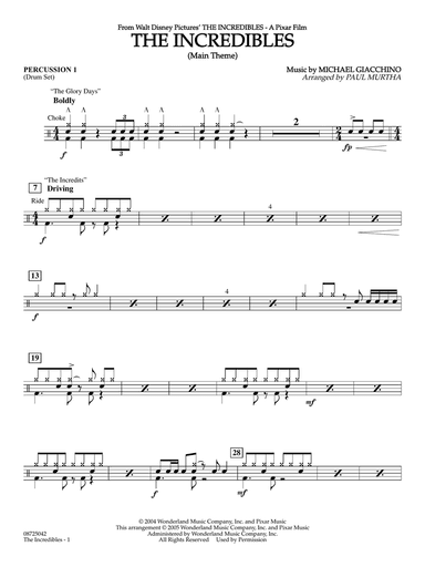 The Incredibles (Main Theme) (arr. Paul Murtha) - Percussion 1