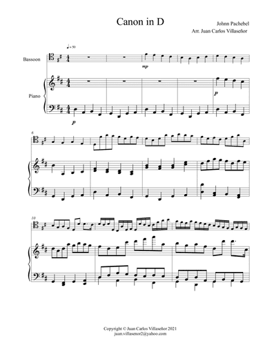 Canon in D - piano part - (Arr. Bassoon and Piano)