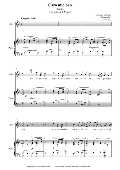 GIORDANI: “Caro mio ben“ Higher key F major