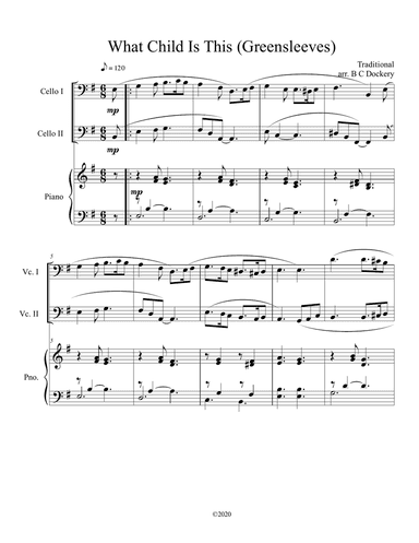 What Child Is This (Greensleeves) for cello duet with optional piano accompaniment