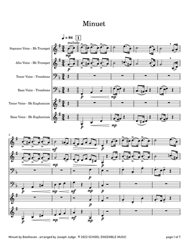 Minuet by Beethoven for Brass Quartet in Schools