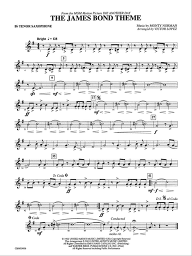 The James Bond Theme (from Die Another Day): B-flat Tenor Saxophone