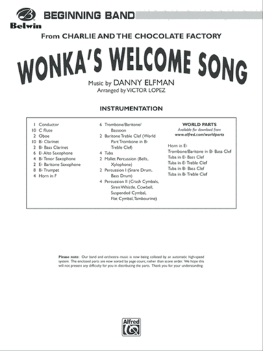 Wonka's Welcome Song (from Charlie and the Chocolate Factory): Score
