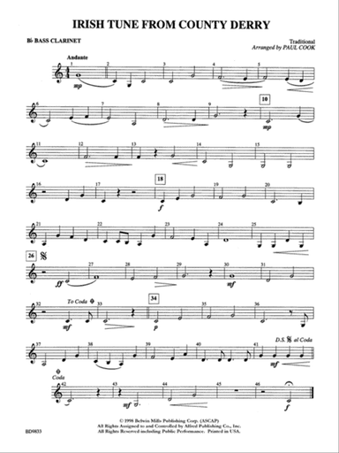 Irish Tune from County Derry: B-flat Bass Clarinet