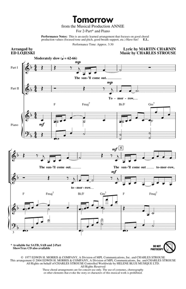 Tomorrow (from Annie) (arr. Ed Lojeski)