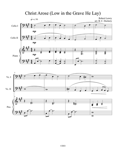 Christ Arose (Low in the Grave He Lay) for cello duet with optional piano