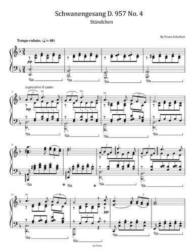 Schubert - Schwanengesang D. 957 No. 4 - For Piano Solo - Ständchen,Original