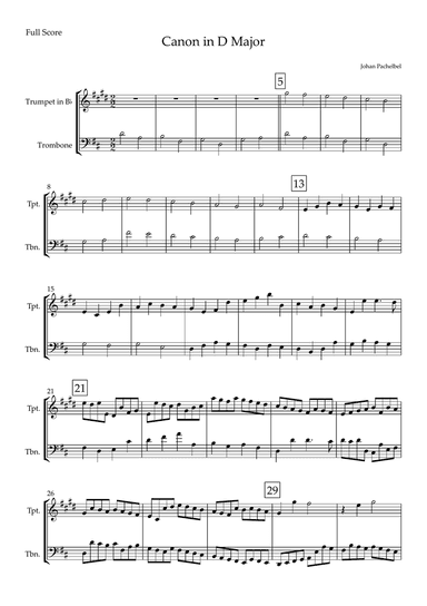 Canon in D Major (Johann Pachelbel) for Trumpet in Bb & Trombone Duo