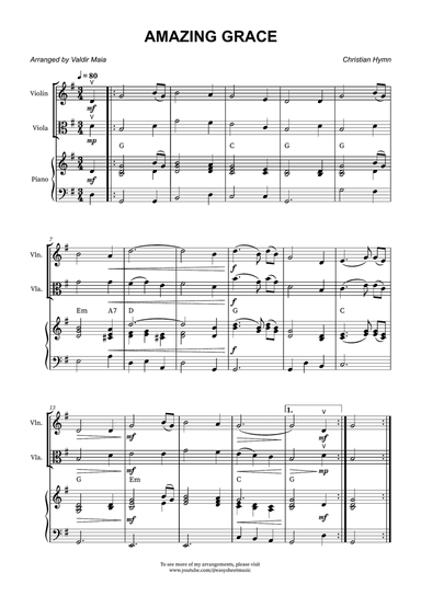 Amazing Grace - Violin and Viola Duet with Piano Accompaniment (Chord Symbols)