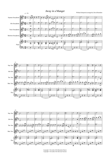 Away in a Manger for Saxophone Quartet