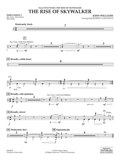 The Rise of Skywalker (from The Rise of Skywalker) (arr. Longfield) - Percussion 1