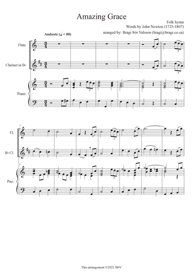 Amazing Grace - Duet for flute and clarinet with piano accompaniment