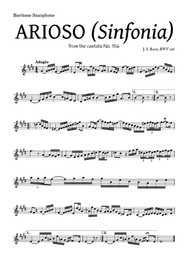 ARIOSO, by J. S. Bach (sinfonia) - for Baritone Saxophone and accompaniment