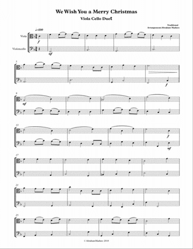 We Wish You a Merry Christmas Viola Cello Duet-Two Tonalities