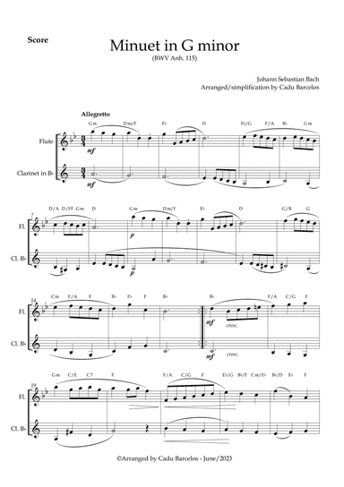 Minuet in G minor BWV anh 115 (Bach) Flute and Clarinet Chords