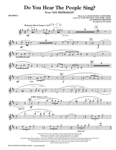 Do You Hear The People Sing? (from Les Miserables) (arr. Ed Lojeski) - Bb Trumpet 1
