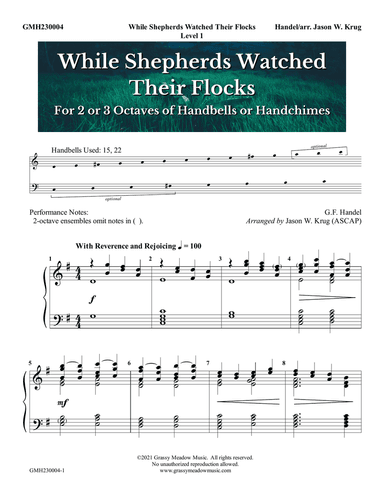 While Shepherds Watched Their Flocks (for 2-3 octave handbell or handchime ensemble) (site license)