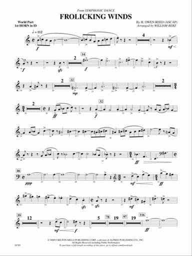 Frolicking Winds (from Symphonic Dance): (wp) 1st Horn in E-flat