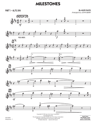 Milestones (arr. John Berry) - Part 1 - Eb Alto Sax