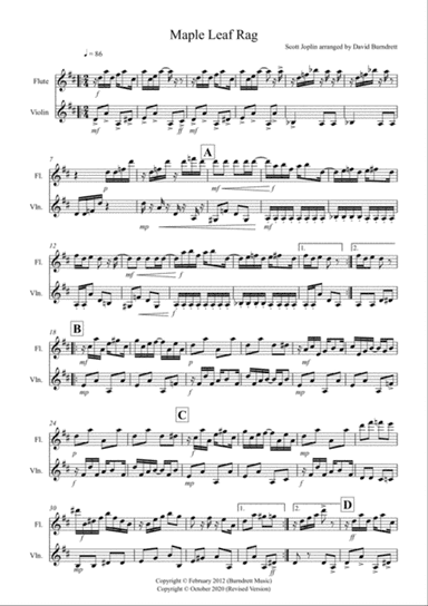 Maple Leaf Rag for Flute and Violin Duet