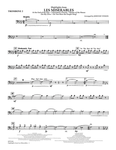 Highlights from Les Misérables (arr. Johnnie Vinson) - Trombone 2