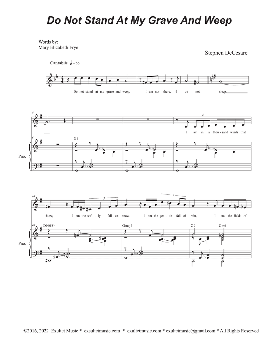Do Not Stand At My Grave And Weep (Vocal solo - High Key)