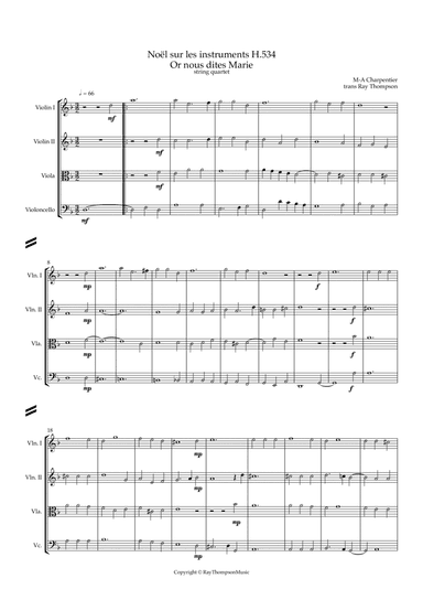 Charpentier: Noëls sur les instruments H 534: Or nous dites Marie - string quartet