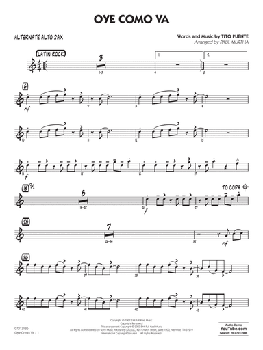 Oye Como Va (arr. Paul Murtha) - Alternate Alto Sax