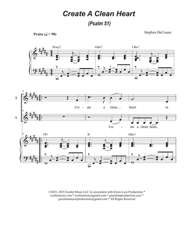 Create A Clean Heart (Psalm 51) (Duet for Soprano and Alto solo)